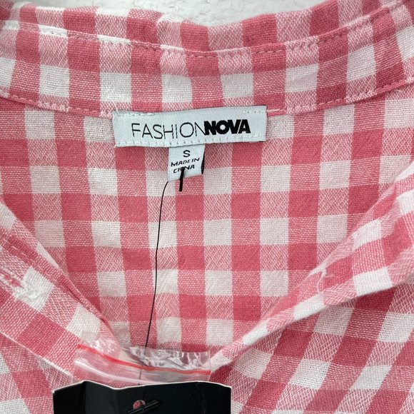 FASHION NOVA Baby Girl Plaid Pink Frayed Shirt Size S NWT - Picture 2 of 4